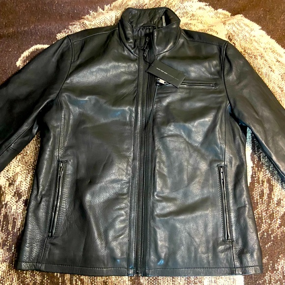Marc New York Andrew Marc Black Leather Biker Jacket mens size L